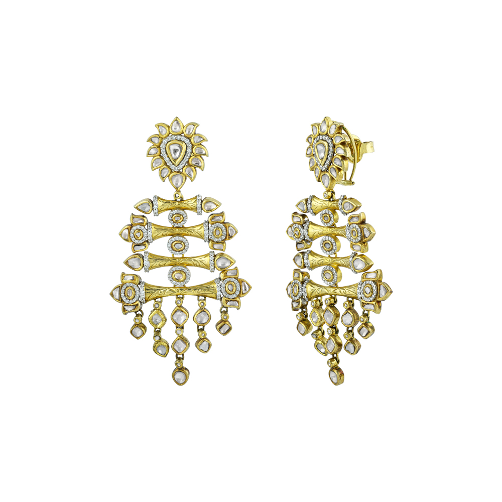 Cascading Polki Golden Chandelier Earrings